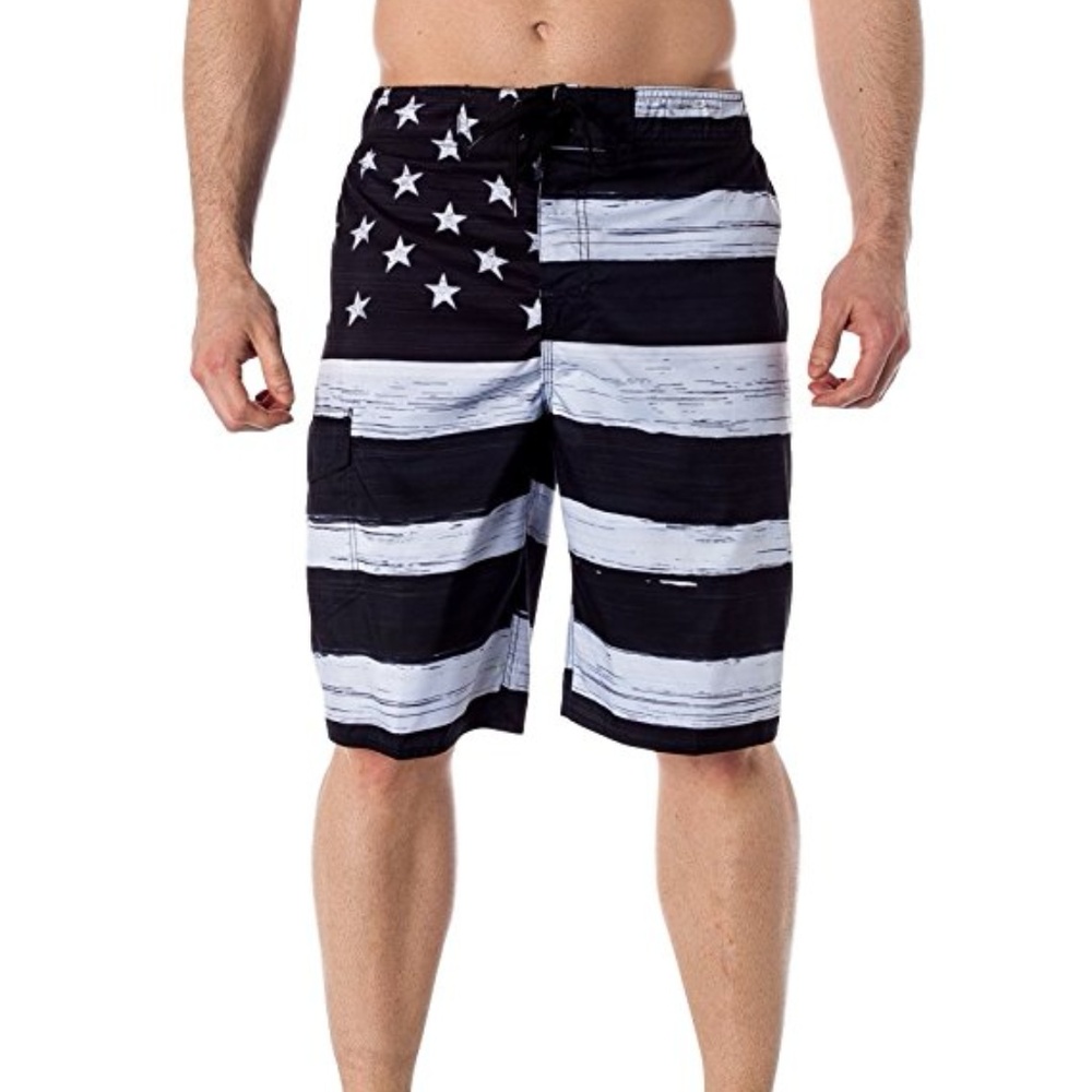 New Men's American Flag Board Shorts Black-White - Picture 3 of 3